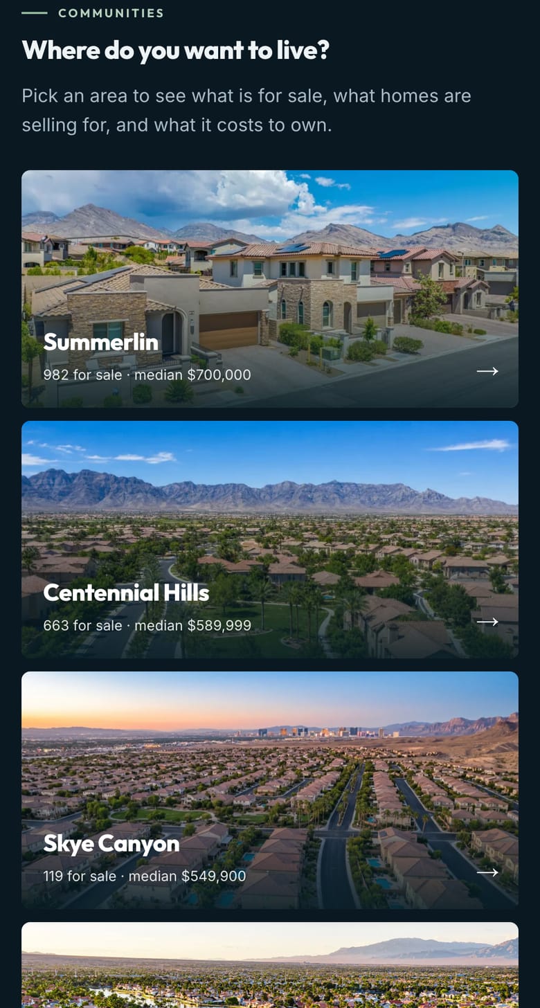 vegasparadisehomes.com on the Jack of All Trades, on a phone